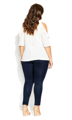 City Chic White Frill Trim Cold Shoulder Blouse -Bold Fit Store 2 0 202973ivory 3