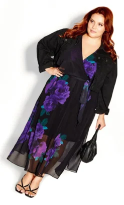City Chic Purple Foral Print Chiffon Midi Wrap Dress -Bold Fit Store 2 0 203059purplerichromance 1