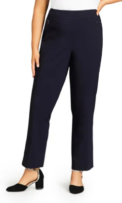 Avenue Navy Blue Super Stretch Straight Leg Trousers - Tall