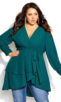 City Chic Teal Green Ruffle Wrap Top