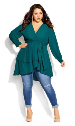 City Chic Teal Green Ruffle Wrap Top -Bold Fit Store 2 0 204078alpine 2