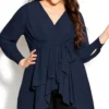 City Chic Navy Blue Wrap Top