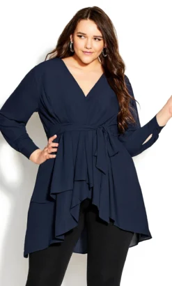 City Chic Navy Blue Wrap Top