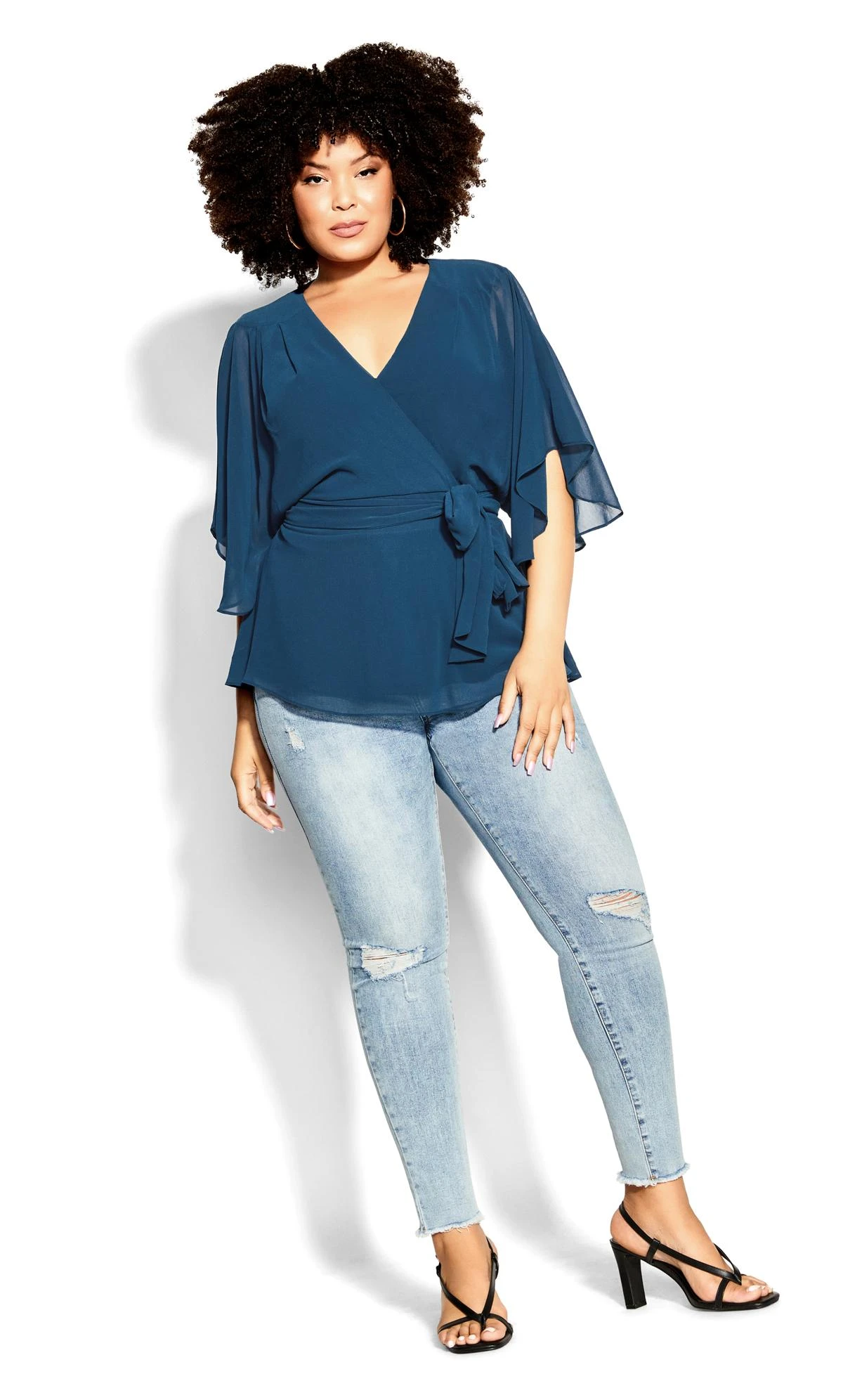 City Chic Blue Chiffon Tie Waist Wrap Top 3 City Chic Blue Chiffon Tie Waist Wrap Top - Image 3