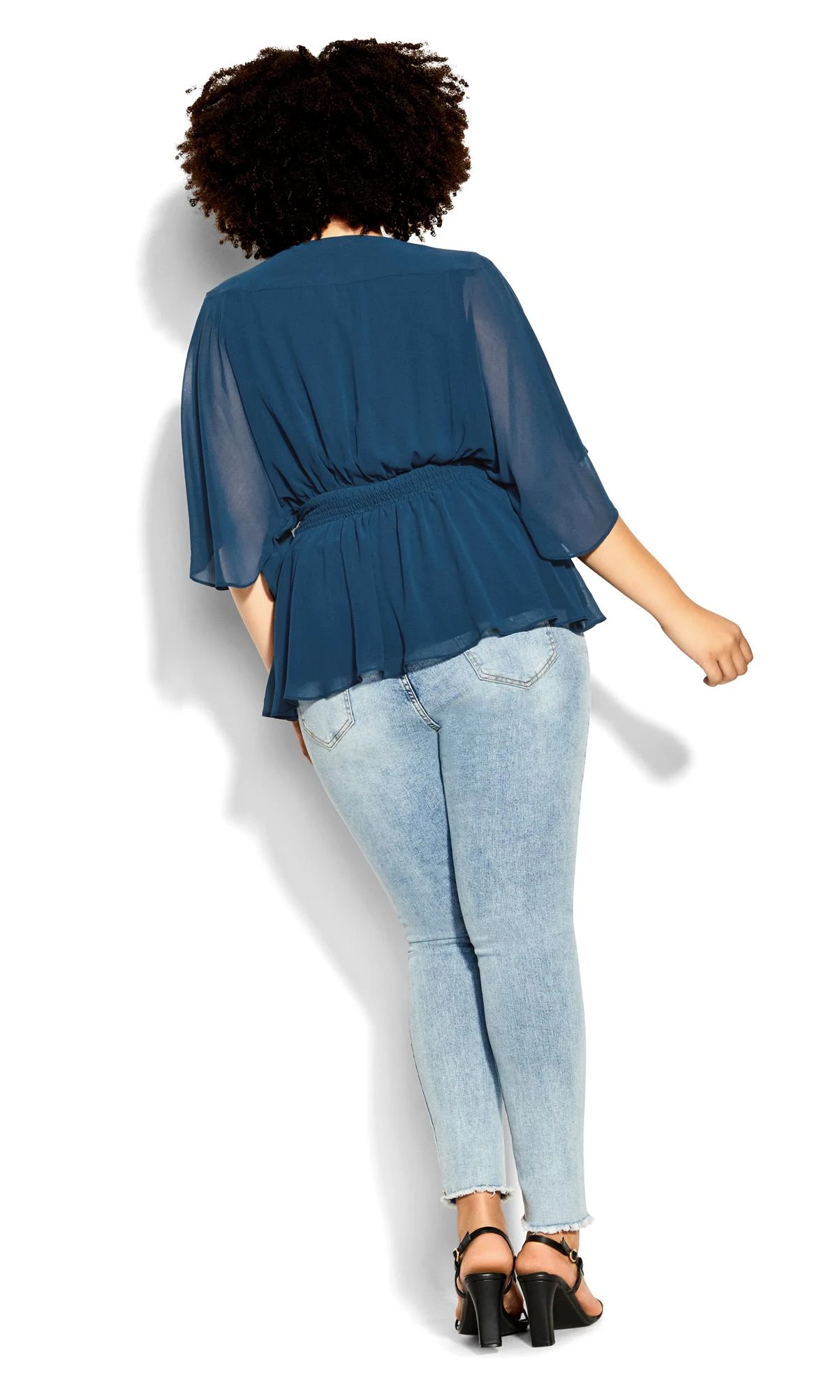 City Chic Blue Chiffon Tie Waist Wrap Top 4 City Chic Blue Chiffon Tie Waist Wrap Top - Image 4