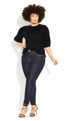 City Chic Black Ribbed Puff Sleeve Top -Bold Fit Store 2 0 205378black 4