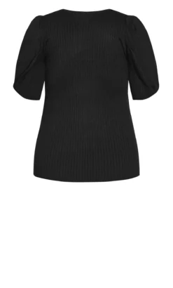 City Chic Black Ribbed Puff Sleeve Top -Bold Fit Store 2 0 205378black 6