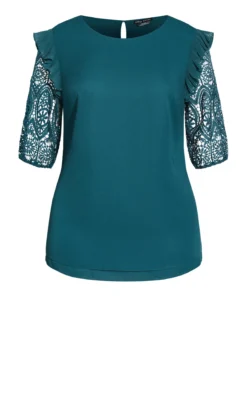 City Chic Teal Green Lace Sleeve Top -Bold Fit Store 2 0 206388emerald 4