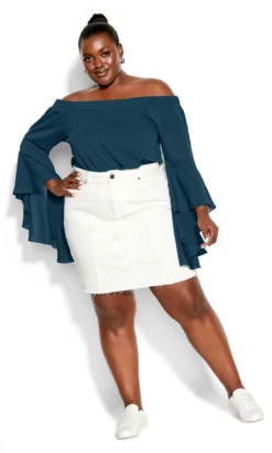 City Chic Blue Statement Sleeve Bardot Top -Bold Fit Store 2 0 209273alpine 4