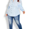 City Chic Blue Spot Print Puff Sleeve Shirt