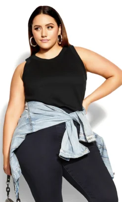 City Chic Black Racer Back Vest Top