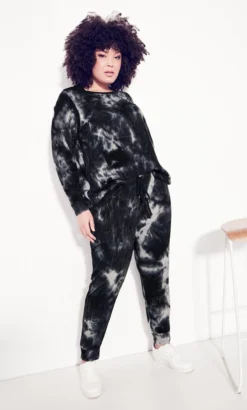 City Chic Zim & Zoe Black Tie Dye Full Length Joggers