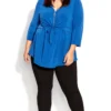 Avenue Blue Tie Front Zip Top