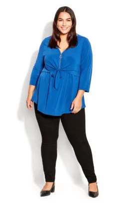Avenue Blue Tie Front Zip Top