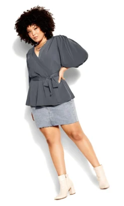 City Chic Grey Belted Wrap Top -Bold Fit Store 2 1 212068slate 3