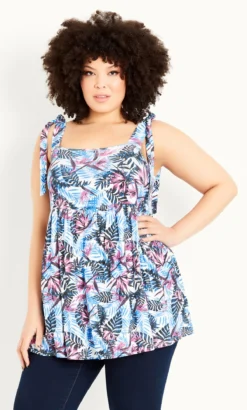 Evans Blue & Pink Leaf Print Peplum Top