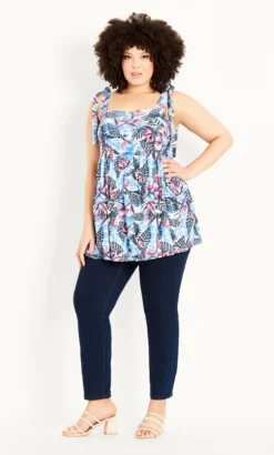 Evans Blue & Pink Leaf Print Peplum Top -Bold Fit Store 2 1 212279bluepink 13