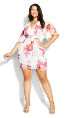 City Chic Ivory Sakura Wrap Dress