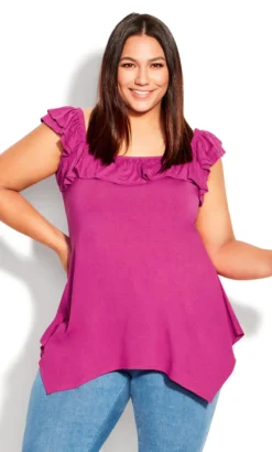 Avenue Pink Frill Hanky Hem Vest Top