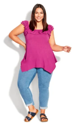 Avenue Pink Frill Hanky Hem Vest Top -Bold Fit Store 2 1 214391fuschiared 13