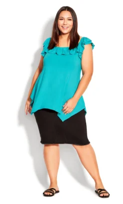 Avenue Teal Blue Frill Vest Top