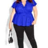 City Chic Cobalt Blue Frill Wrap Top