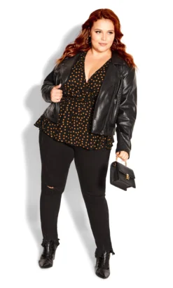 City Chic Black & Brown Polka Dot Wrap Peplum Top 8 City Chic Black & Brown Polka Dot Wrap Peplum Top -Bold Fit Store 2 1 214771blkcaramelspot 2