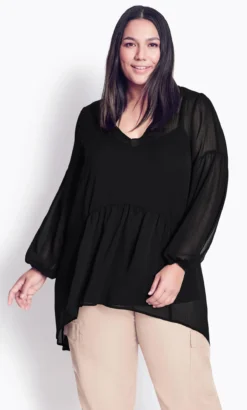 Avenue Black Sheer Smock Blouse -Bold Fit Store 2 1 215090black 32