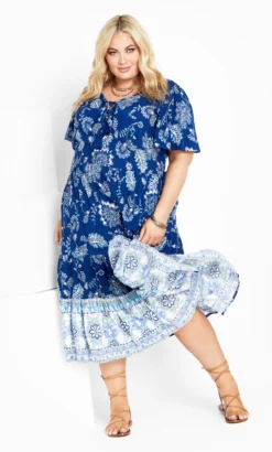 Avenue Blue Paisley Print Puff Sleeve Midi Dress -Bold Fit Store 2 1 215156navytuscanbrd 23