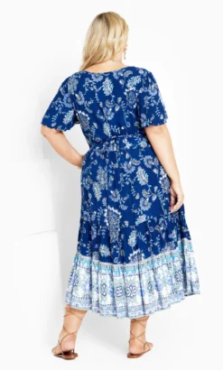 Avenue Blue Paisley Print Puff Sleeve Midi Dress -Bold Fit Store 2 1 215156navytuscanbrd 24