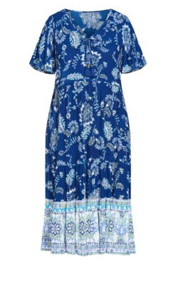 Avenue Blue Paisley Print Puff Sleeve Midi Dress -Bold Fit Store 2 1 215156navytuscanbrd 25
