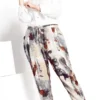 City Chic Isolde Roth Cream Linen Print Trousers