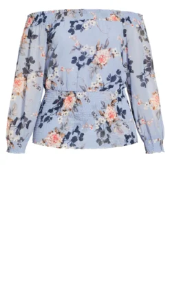 City Chic Light Blue Floral Print Bardot Top -Bold Fit Store 2 1 216243icebluebell 5