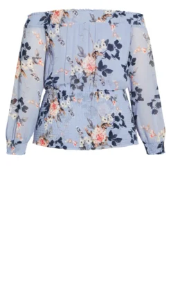City Chic Light Blue Floral Print Bardot Top -Bold Fit Store 2 1 216243icebluebell 6