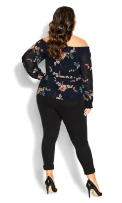 City Chic Black Floral Print Bardot Top -Bold Fit Store 2 1 216243navybluebell 4