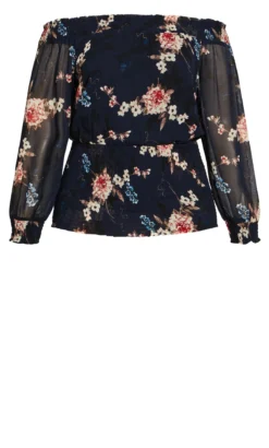City Chic Black Floral Print Bardot Top -Bold Fit Store 2 1 216243navybluebell 5