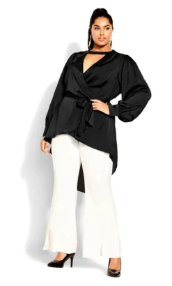 City Chic Black Satin Cut Out Dipped Hem Wrap Top 8 City Chic Black Satin Cut Out Dipped Hem Wrap Top -Bold Fit Store 2 1 216284black 3