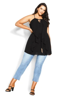 City Chic Black Halterneck Waterfall Top