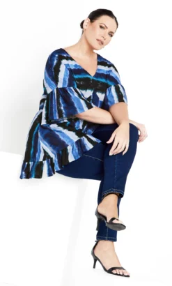 Avenue Navy Blue Stripe Frill Hem Top -Bold Fit Store 2 1 216549navyblurredstripe 24