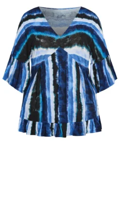 Avenue Navy Blue Stripe Frill Hem Top -Bold Fit Store 2 1 216549navyblurredstripe 25