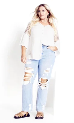 City Chic Aveology Ivory Dahlia Lace Shirt