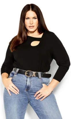 City Chic Black Long Sleeve Top