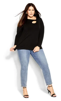 City Chic Black Long Sleeve Top -Bold Fit Store 2 1 217054black 103a