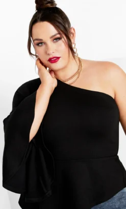 City Chic Black One Shoulder Top