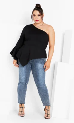 City Chic Black One Shoulder Top -Bold Fit Store 2 1 217064black 14