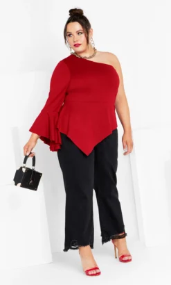 City Chic Red One Shoulder Top -Bold Fit Store 2 1 217064truered 13