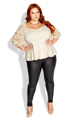 City Chic Stone Lace Sleeve Peplum Top