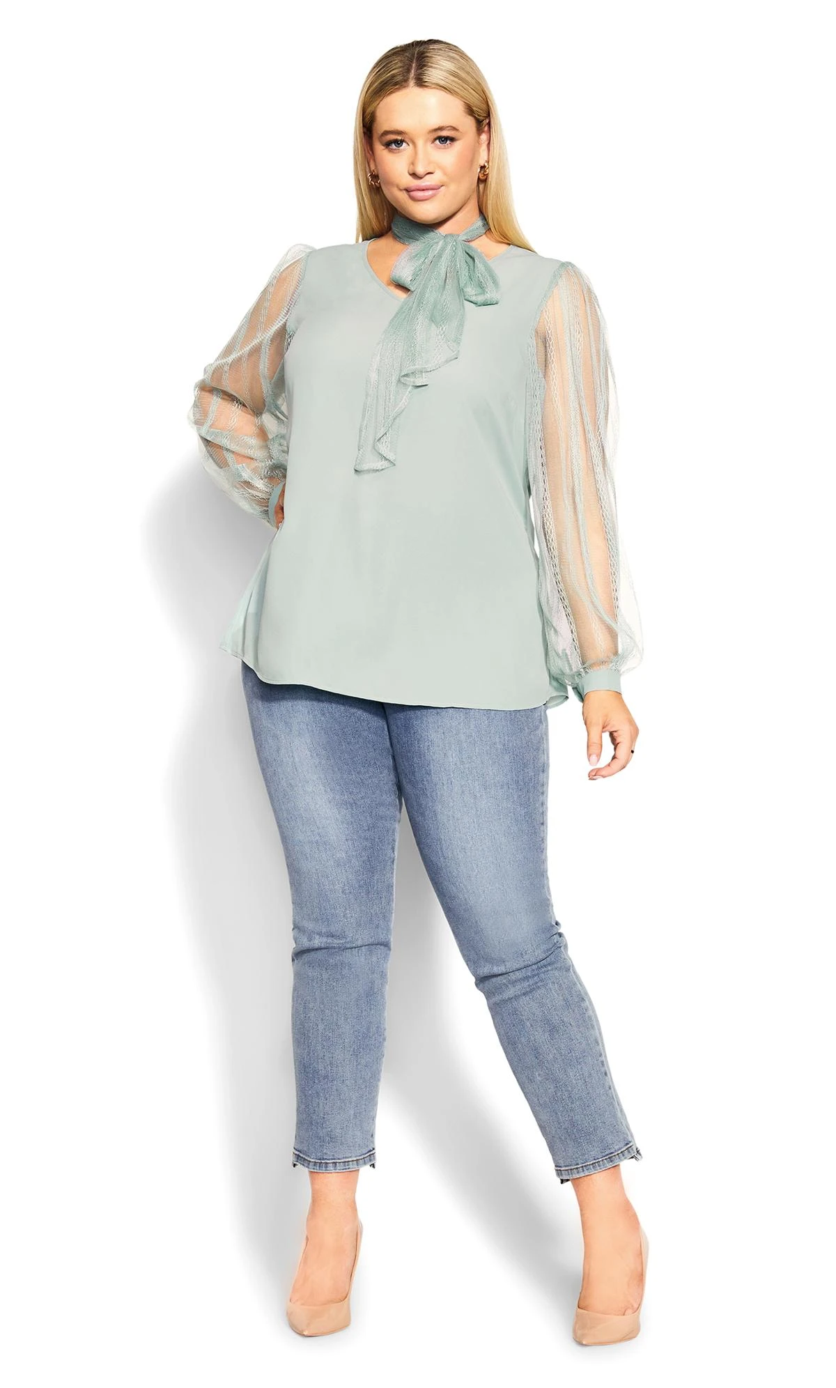 City Chic Mint Green Mesh Balloon Sleeve Top 3 City Chic Mint Green Mesh Balloon Sleeve Top - Image 3