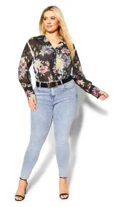 City Chic Black Floral Print Shirt -Bold Fit Store 2 1 217153blkfestivalb 103