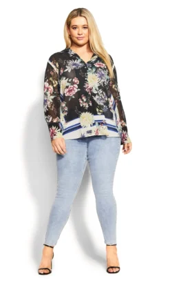 City Chic Black Floral Print Shirt -Bold Fit Store 2 1 217153blkfestivalb 104